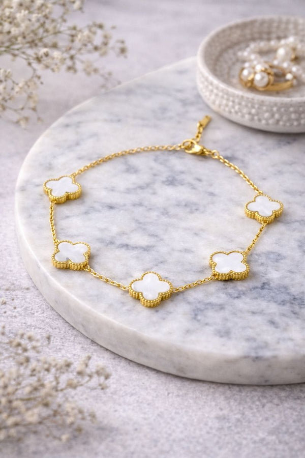 Noir White Clover Luxe Anti-Tarnish Bracelet – 18K Gold Plated