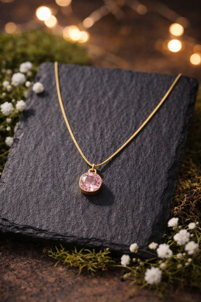 Aurora Blush Pink Crystal Pendant Necklace – 18K Gold Plated
