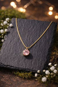Aurora Blush Pink Crystal Pendant Necklace – 18K Gold Plated