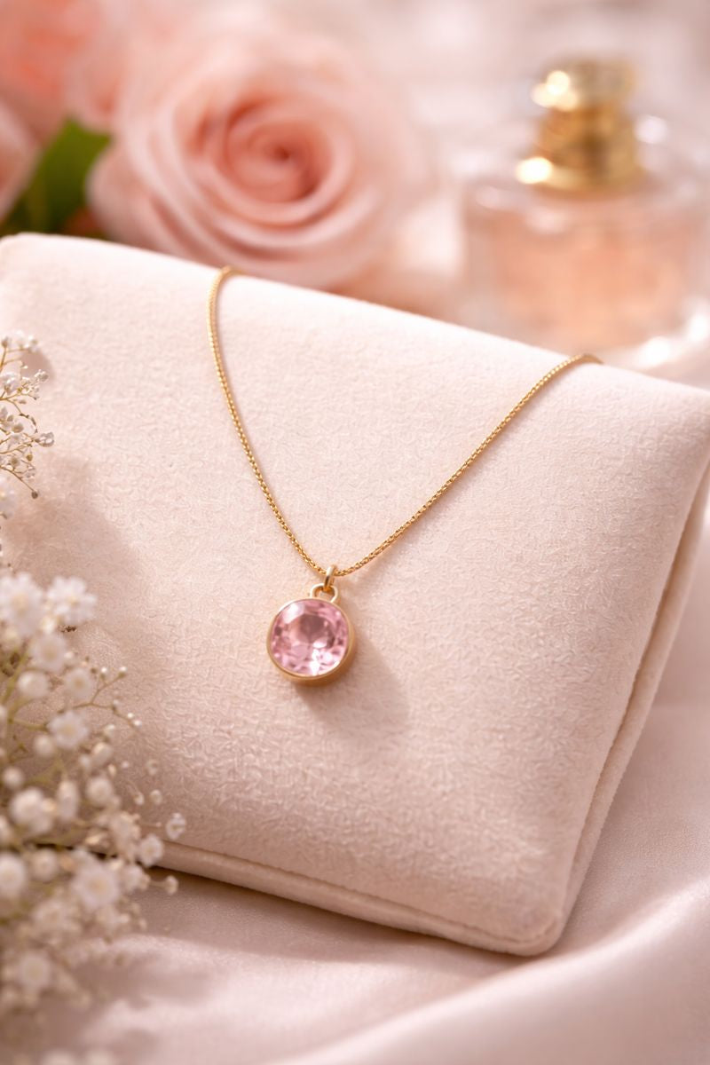 Aurora Blush Pink Crystal Pendant Necklace – 18K Gold Plated