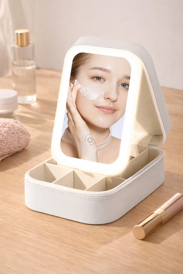 Smart Jewellery Box with LED Touch Mirror – White