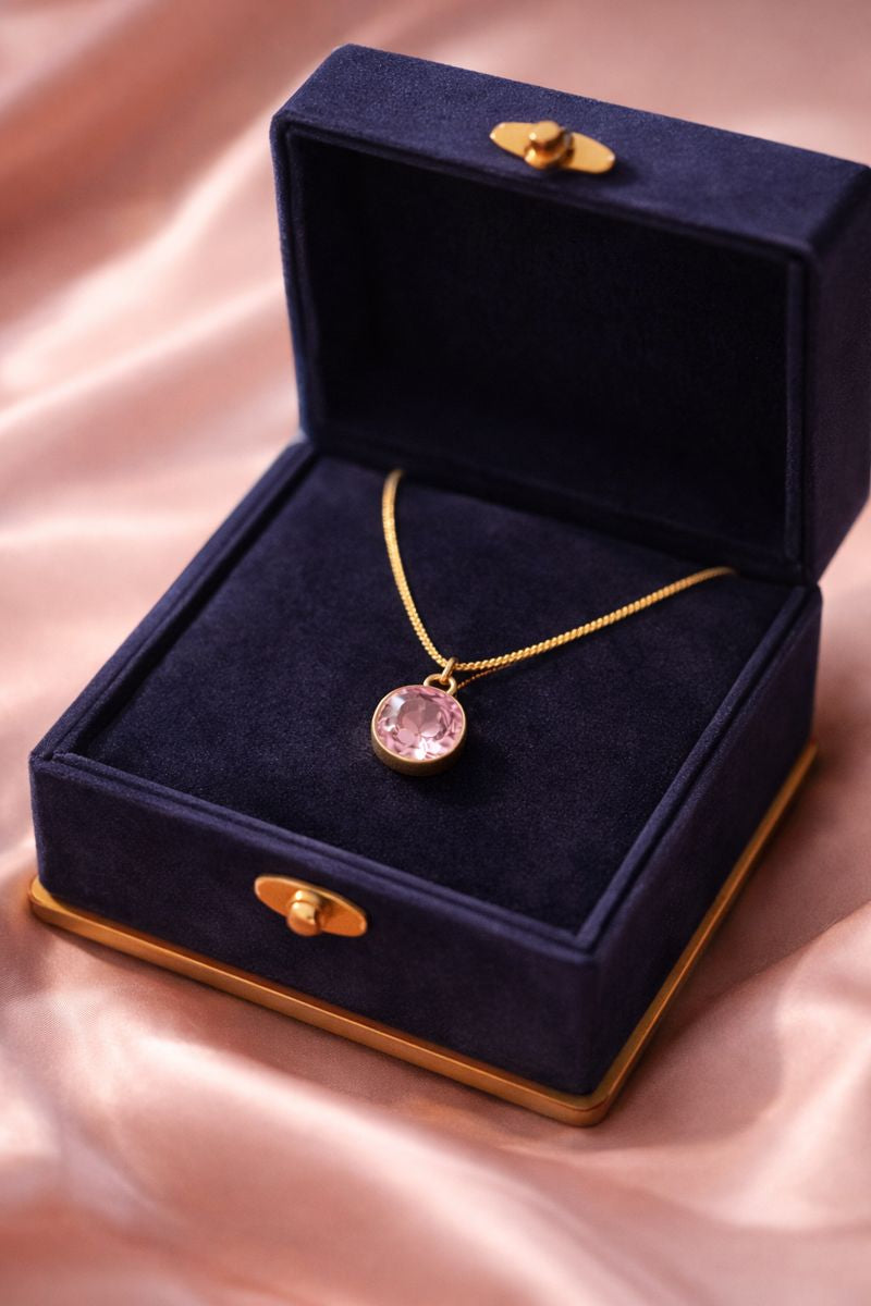 Aurora Blush Pink Crystal Pendant Necklace – 18K Gold Plated