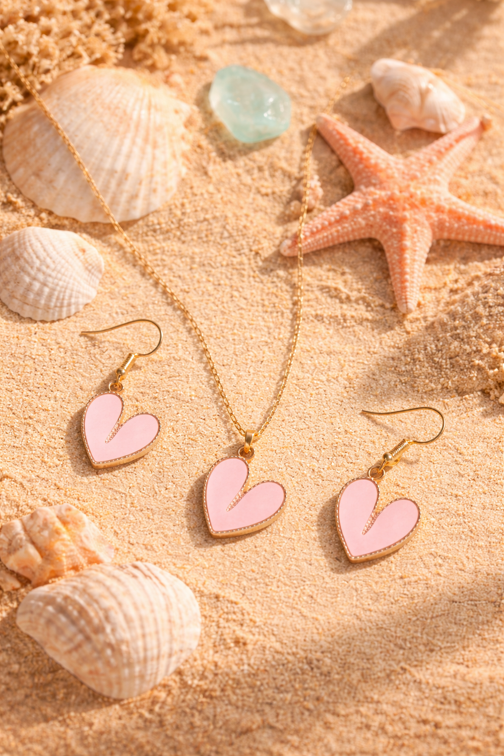 Blush Heart Harmony Jewellery Set – Necklace & Earrings