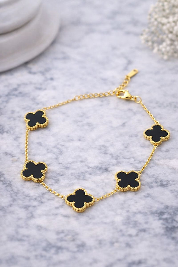 Noir Black Clover Luxe Anti-Tarnish Bracelet – 18K Gold Plated