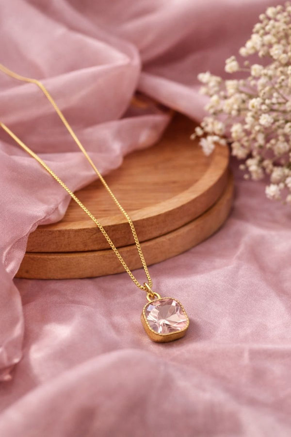 Aurora Soft Blush Crystal Pendant Necklace – 18K Gold Plated