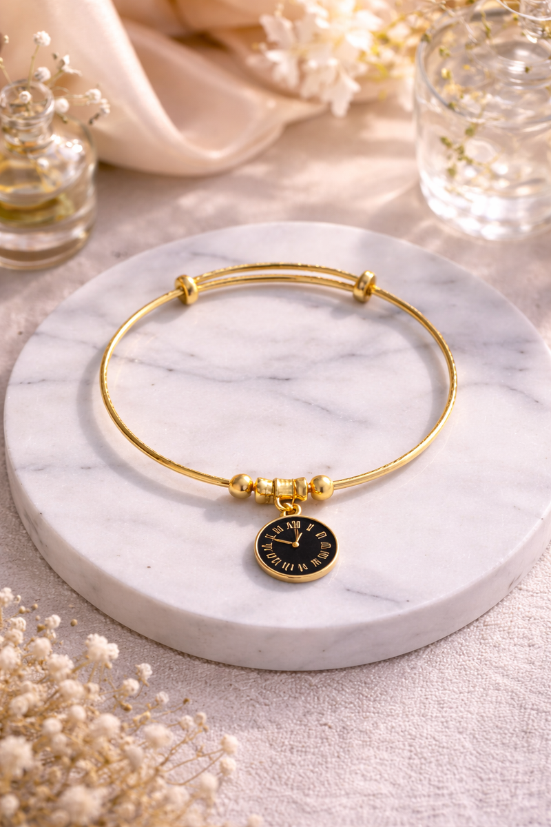 Midnight Timekeeper Vintage Charm Bracelet – Gold Finish