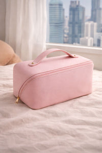 Blush Luxe Travel Cosmetic Bag – Pink Leather Finish