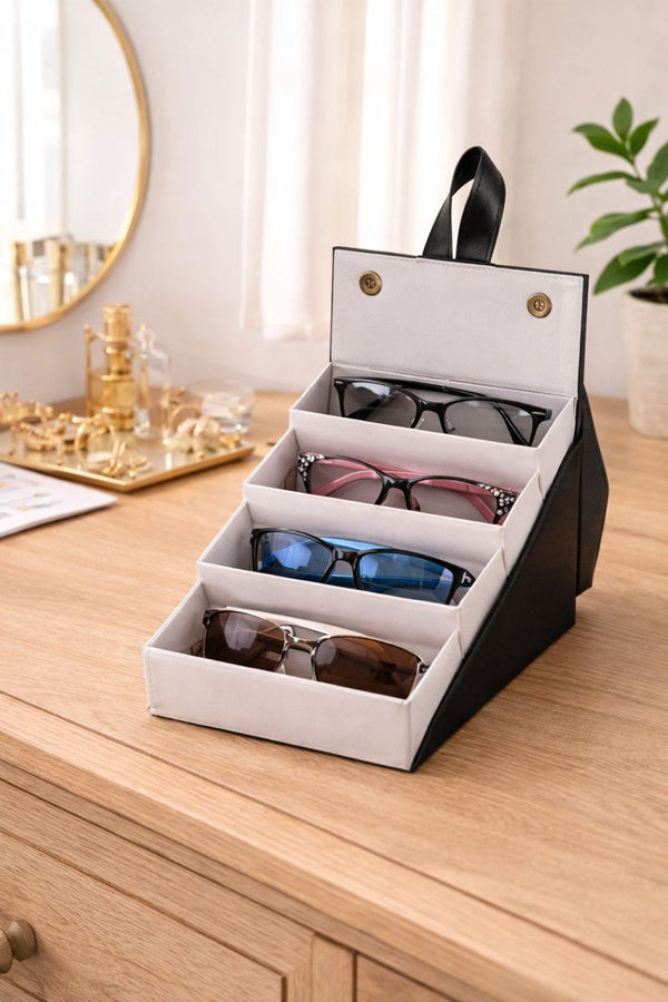5-Slot Sunglasses Organizer Box – Portable Eyewear Storage Case