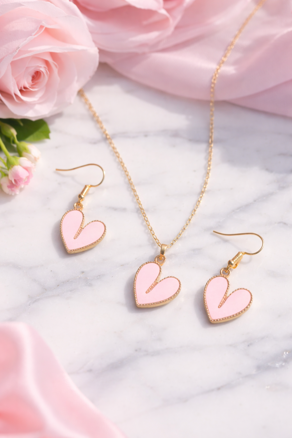 Blush Heart Harmony Jewellery Set – Necklace & Earrings