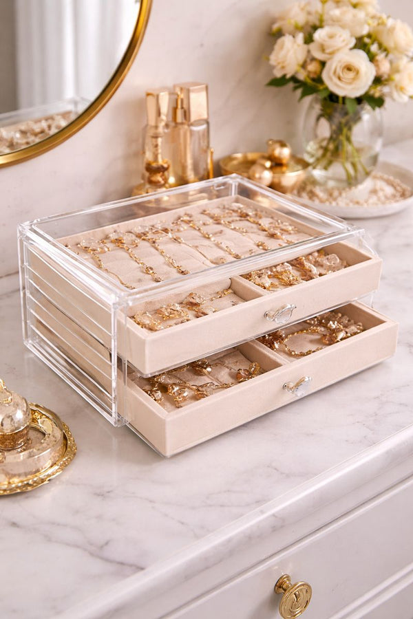 Luxury Transparent Jewelry Storage Box – Velvet Lined Organizer