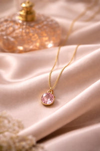 Aurora Blush Pink Crystal Pendant Necklace – 18K Gold Plated