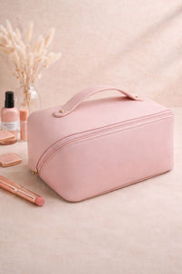 Blush Luxe Travel Cosmetic Bag – Pink Leather Finish