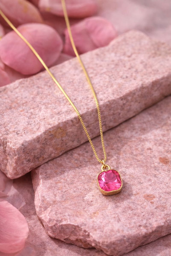 Aurora Rose Pink Crystal Pendant Necklace – 18K Gold Plated