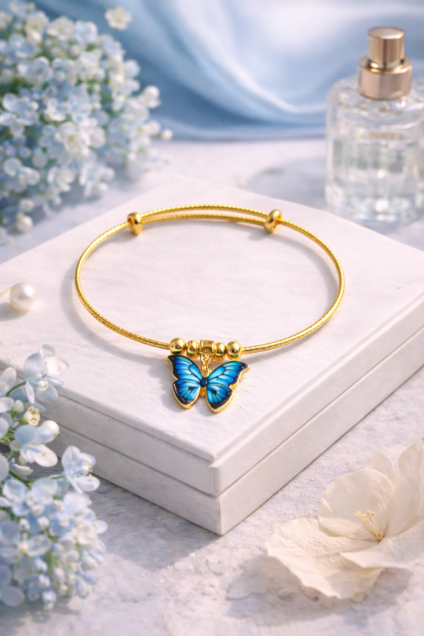 Azure Wing Butterfly Charm Bracelet – Gold Finish