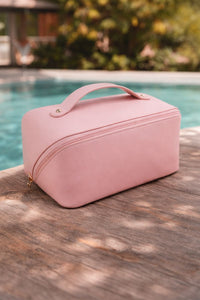 Blush Luxe Travel Cosmetic Bag – Pink Leather Finish
