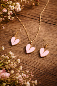 Blush Heart Harmony Jewellery Set – Necklace & Earrings